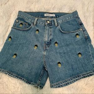 Zara high waisted pineapple print jean shorts